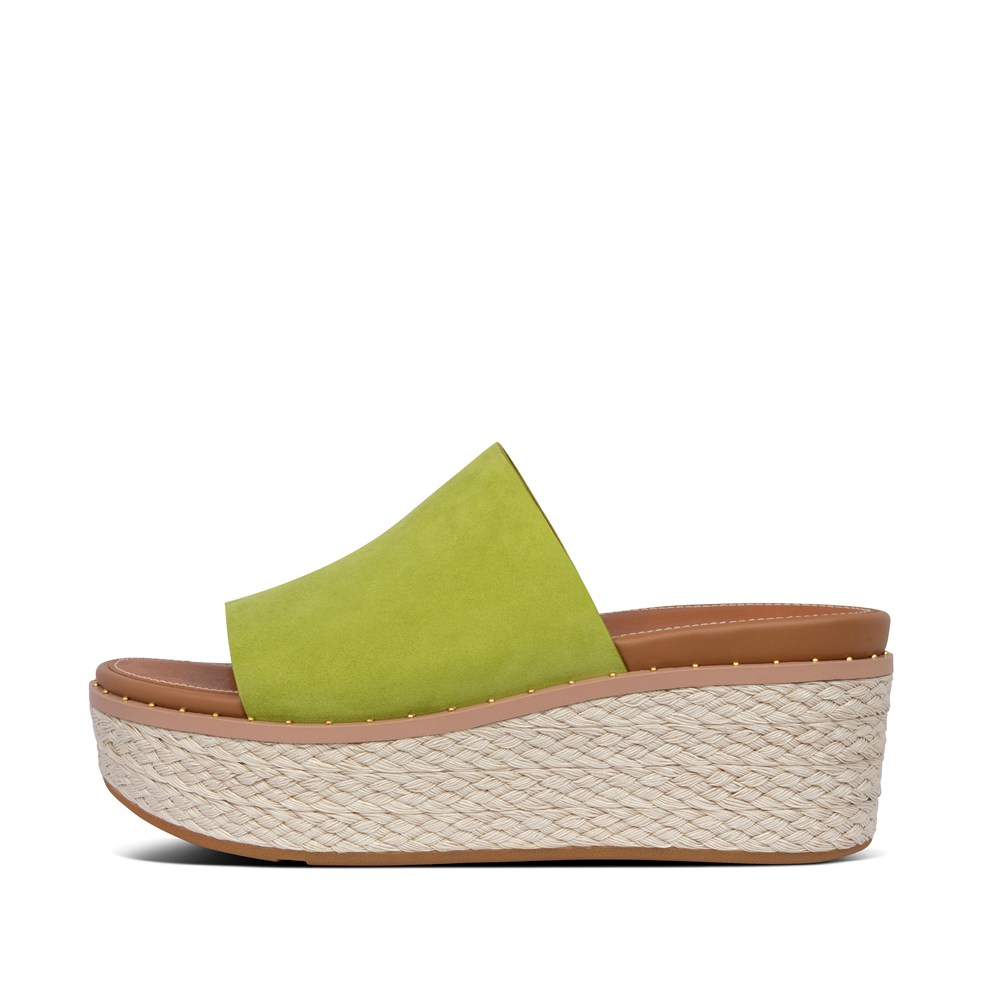 Fitflop Womens Wedge - Eloise Espadrille Suede Slides - Green - 984-FROPGV